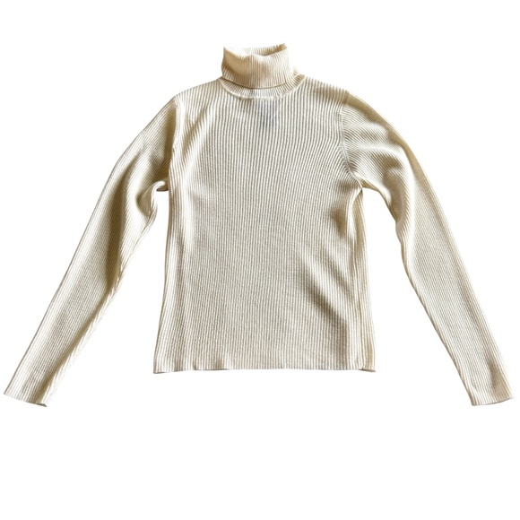 Charter Club Cream Ribbed Knit 100% Wool Turtleneck Sweater Size Medium Classic - Picture 1 of 8